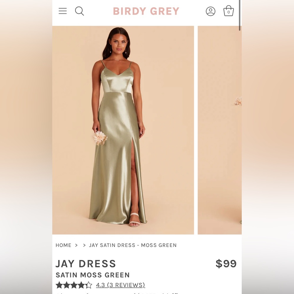 NWT Birdy Grey Moss Green Satin Bridesmaid Dress